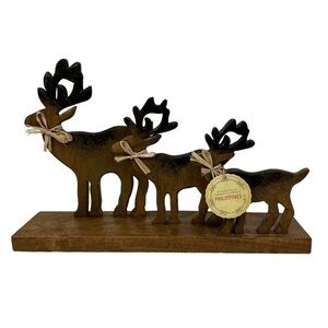 Wooden Figurine Reindeer on Wood Handcrated in Philippines 17.5x4”x11.5